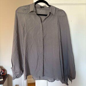 Club Monaco 100% Silk Button Down Gray See Through Shirt